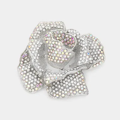 Fashnzfab Crystal Pave Rose Brooch In Metallic