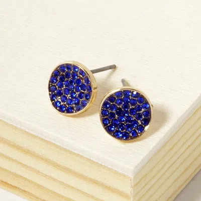 Fashnzfab Crystal Pave Round Disc Stud Earrings - Sapphire In Blue