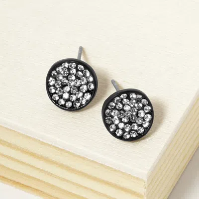 Fashnzfab Crystal Pave Round Disc Stud Earrings In Black