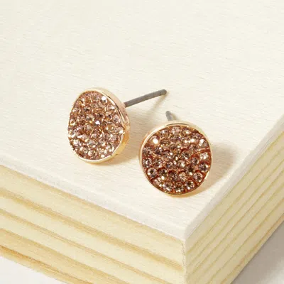 Fashnzfab Crystal Pave Round Disc Stud Earringspeach, Rose Gold In Multi