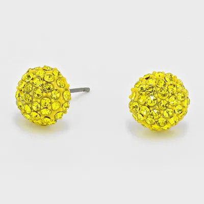 Fashnzfab Rhinestone Embellished Dome Stud Evening Earrings - Yellow