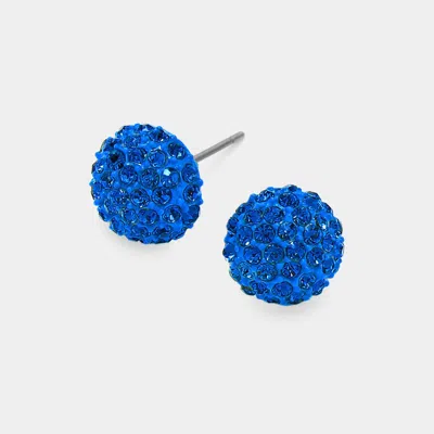 Fashnzfab Crystal Paved Disco Ball Stud Earrings In Blue