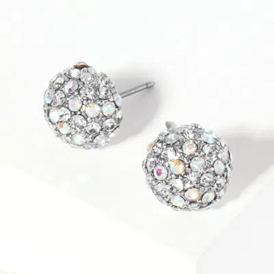 Fashnzfab Crystal Pave Round Dome Stud Earrings In Silver