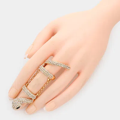 Fashnzfab Crystal Pave Snake Stretch Ring In Gold