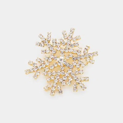 Fashnzfab Crystal Pave Snowflake Pin Brooch In Gold
