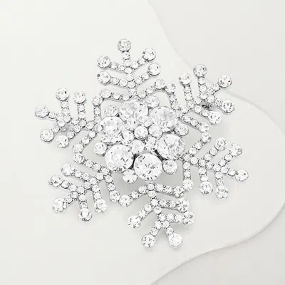Fashnzfab Crystal Pave Snowflake Pin Brooch Pendant - Clear, Silver