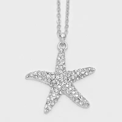 Fashnzfab Crystal Pave Starfish Pendant Necklace In Metallic
