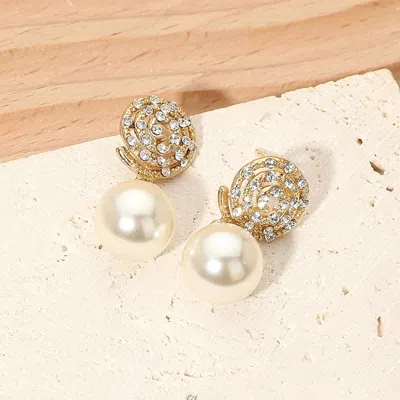 Fashnzfab Crystal Pave Swirl Pearl Drop Earrings In Multi