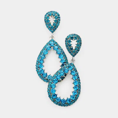Fashnzfab Crystal Pave Teardrop Evening Earrings In Blue