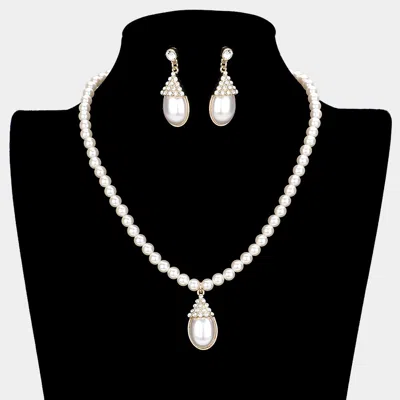 Fashnzfab Crystal Pave Teardrop Pearl Pendant Necklace In Metallic