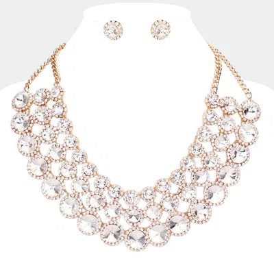 Fashnzfab Crystal Pave Trim Round Evening Necklace In Neutral