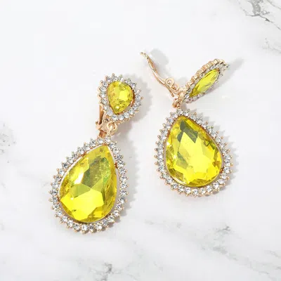 Fashnzfab Crystal Pave Trim Teardrop Clip On Earrings In Multi