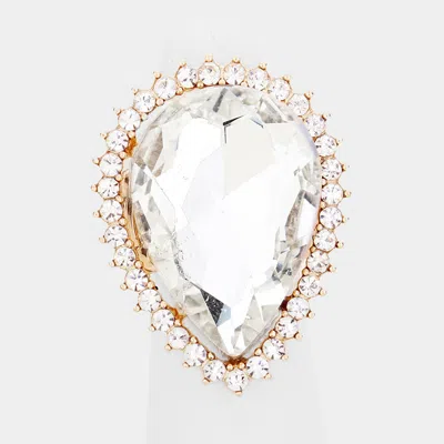 Fashnzfab Crystal Pave Trim Teardrop Stretch Ring - Gold In Silver
