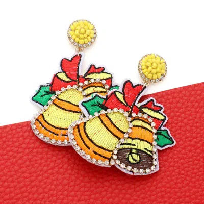 Fashnzfab Crystal Pave Trimmed Jingle Bell Dangle Earrings In Multi