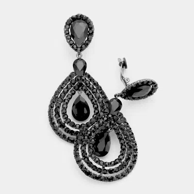 Fashnzfab Crystal Pave Trimmed Teardrop Clip On Earrings In Black