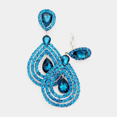 Fashnzfab Crystal Pave Trimmed Teardrop Clip On Earrings In Blue