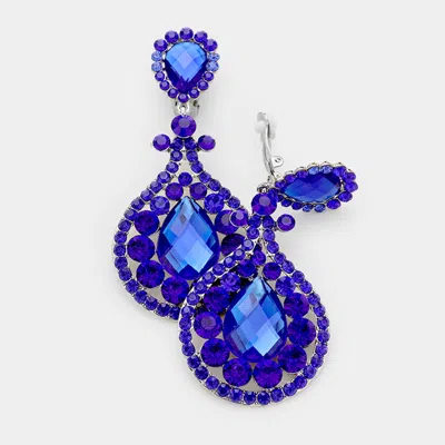 Fashnzfab Crystal Pave Trimmed Teardrop Clip On Earrings In Blue