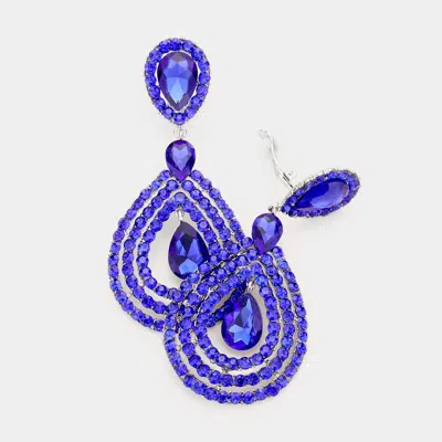 Fashnzfab Crystal Pave Trimmed Teardrop Clip On Earrings In Blue