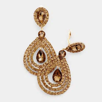 Fashnzfab Crystal Pave Trimmed Teardrop Clip On Earrings In Brown