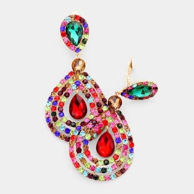 Fashnzfab Crystal Pave Trimmed Teardrop Clip On Earrings In Multi