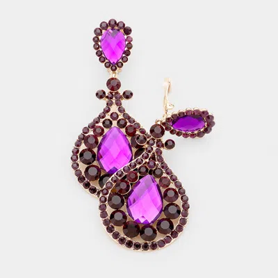Fashnzfab Crystal Pave Trimmed Teardrop Clip On Earrings In Purple
