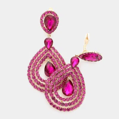 Fashnzfab Crystal Pave Trimmed Teardrop Clip On Earrings In Purple