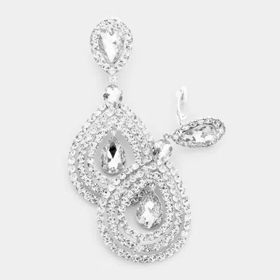Fashnzfab Crystal Pave Trimmed Teardrop Clip On Earrings In Silver