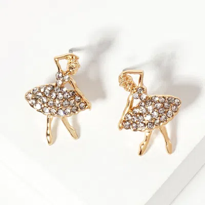Fashnzfab Crystal Paved Ballerina Girl Stud Earrings - Clear, Gold