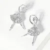 Fashnzfab Crystal Paved Ballerina Stud Earrings - Clear, Rhodium In Green