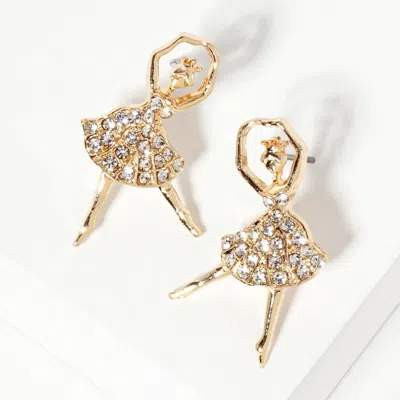 Fashnzfab Crystal Paved Ballerina Stud Earrings In Gold