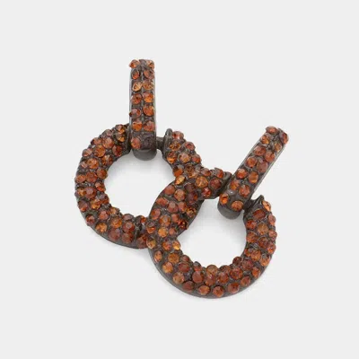 Fashnzfab Crystal Paved Circle Earrings - Dark Brown, Smoked Topaz In Multi