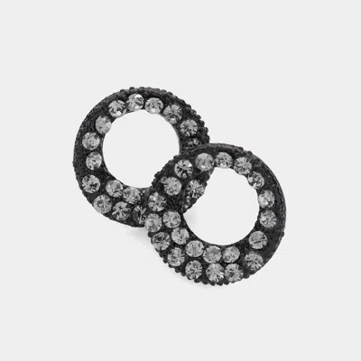 Fashnzfab Crystal Paved Circle Stud Earrings - Black, Black Diamond