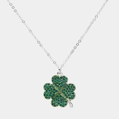 Fashnzfab Crystal Paved Clover Pendant Necklace In Gold