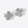 Fashnzfab Crystal Paved Clover Stud Earrings - Clear, Rhodium In Metallic