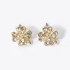 Fashnzfab Crystal Paved Clover Stud Earrings In Multi