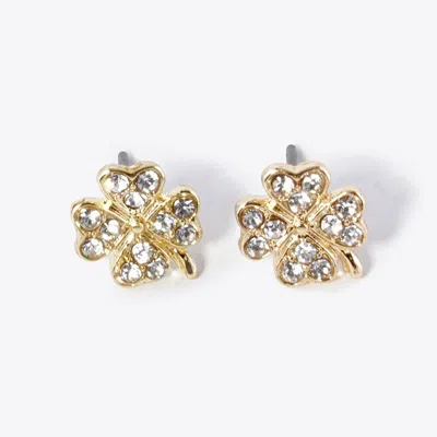 Fashnzfab Crystal Paved Clover Stud Earrings In Silver