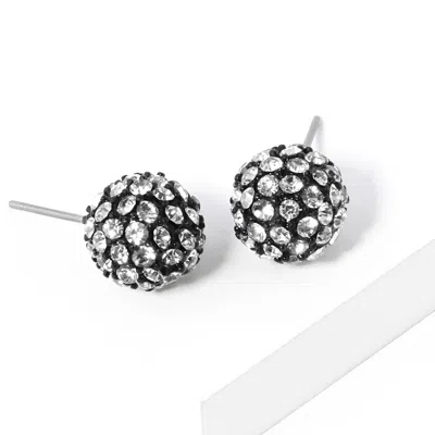 Fashnzfab Crystal Paved Disco Ball Stud Earrings - Black, Clear