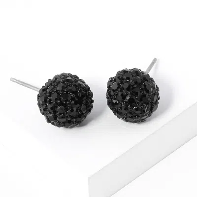 Fashnzfab Crystal Paved Disco Ball Stud Earrings In Black