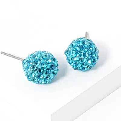 Fashnzfab Crystal Paved Disco Ball Stud Earrings In Blue