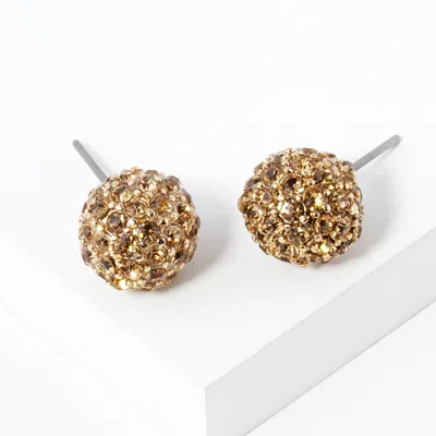 Fashnzfab Crystal Paved Disco Ball Stud Earrings In Gold