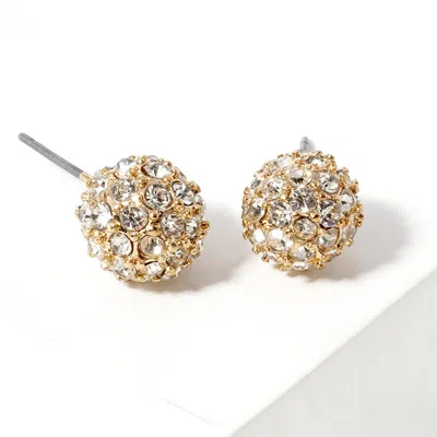 Fashnzfab Crystal Paved Disco Ball Stud Earrings In Gold