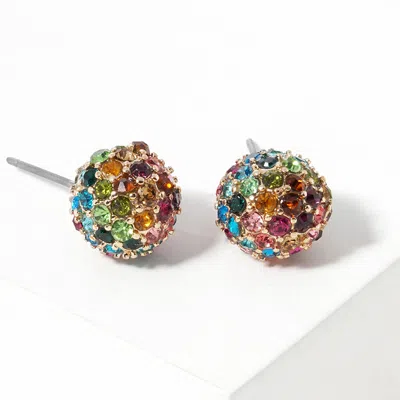Fashnzfab Crystal Paved Disco Ball Stud Earrings In Multi