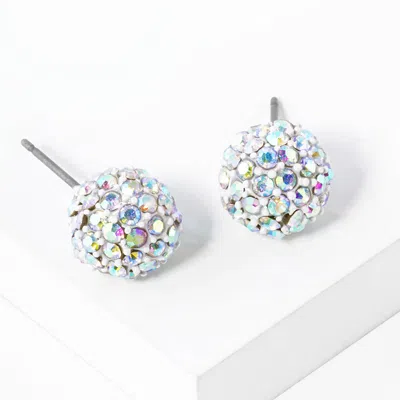 Fashnzfab Crystal Paved Disco Ball Stud Earrings In White