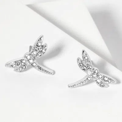 Fashnzfab Crystal Paved Dragonfly Stud Earrings - Clear, Rhodium In Multi