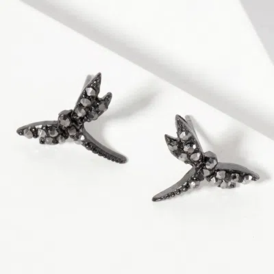 Fashnzfab Crystal Paved Dragonfly Stud Earrings In Black