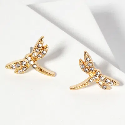 Fashnzfab Crystal Paved Dragonfly Stud Earrings In Multi