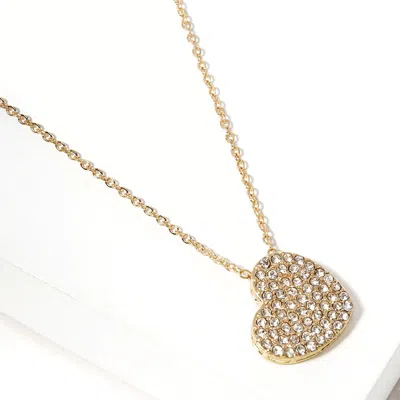 Fashnzfab Crystal Paved Heart Pendant Necklace In Gold