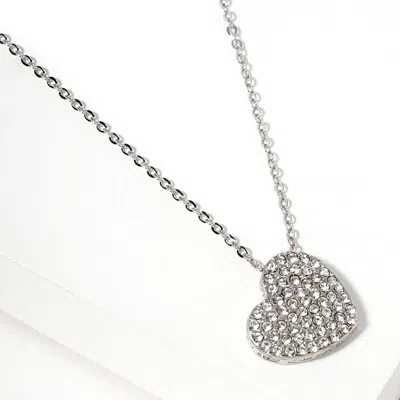 Fashnzfab Crystal Paved Heart Pendant Necklace In White