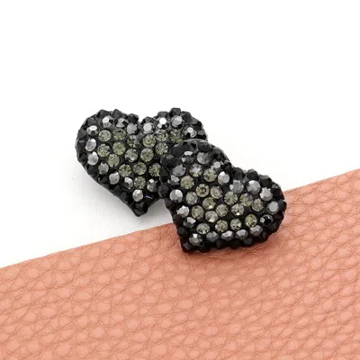 Fashnzfab Crystal Paved Heart Stud Earrings In Black