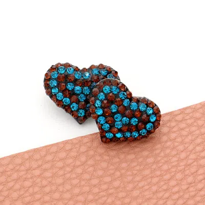 Fashnzfab Crystal Paved Heart Stud Earrings In Blue
